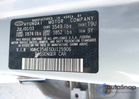 2013 Hyundai Accent Gs from USA, damaged, VIN KMHCT5AE5DU125906